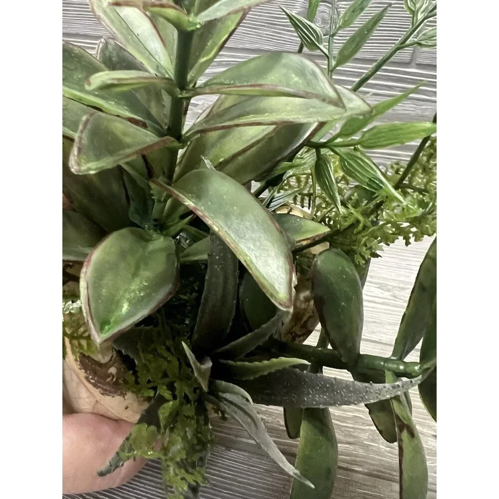 Rustic Crackled Owl Planter with Faux Succulents 9” Primitive Look Decor